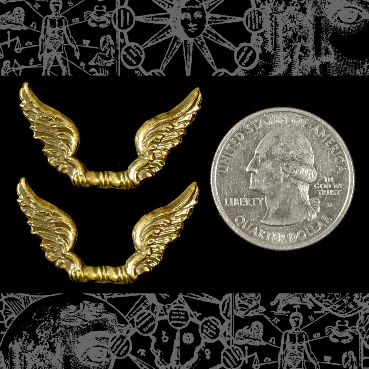 Antiqued Brass Joined Flared Wings Charms - Set of Two - AB-C106